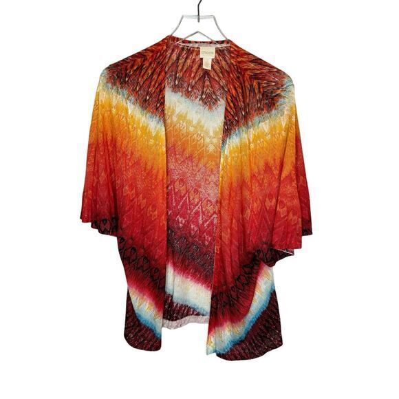 CHICOS Open Front Multicolor Print Cardigan Sweater Lightweight 3/4 Sleeves Boho - Picture 4 of 8